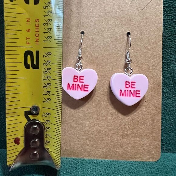 Valentines Day Pink Conversation Heart Earrings - Picture 2 of 2